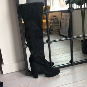 Faux suede other the knee heeled boot